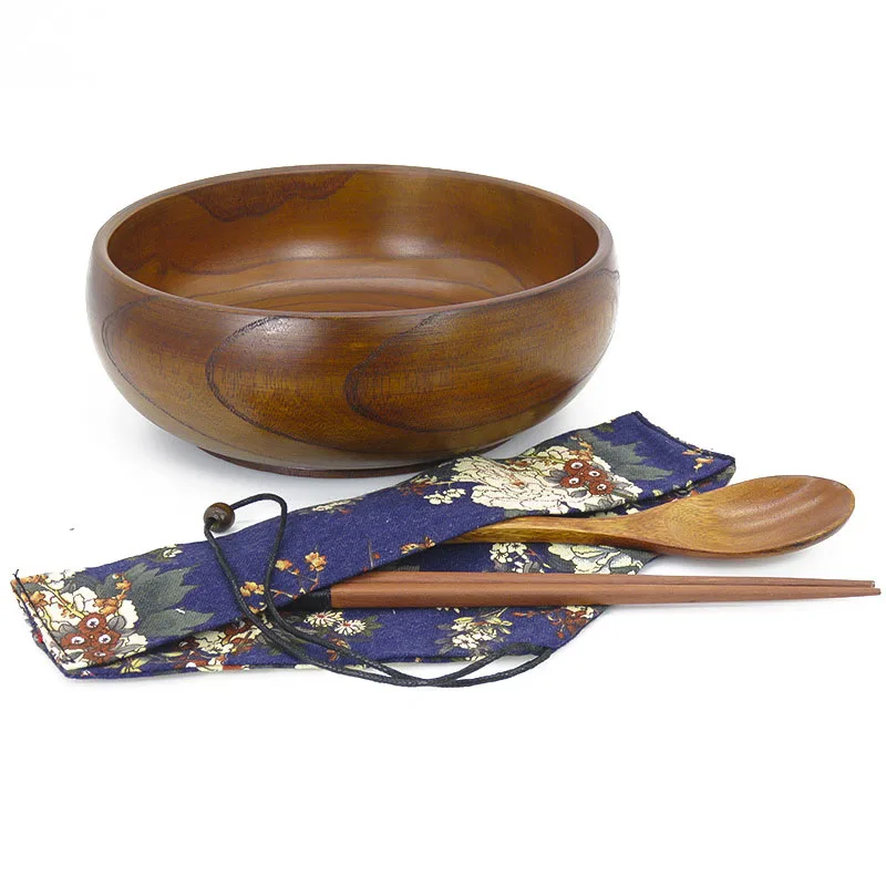

13*14cm Solid Wood Jujube Wood Bowl Fruit Bowl Tub Wooden Bowl Bowl Peel Skin Tableware Spoon Set