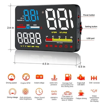 

Car HUD Head-Up Display Auto HUD OBD2 Digital Speeeter Windshield Sn Projector D5000