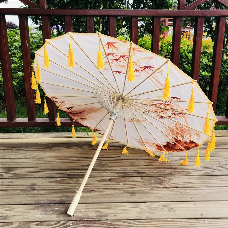 yellow fringe Hanfu Oiled paper Umbrella rain women фотография Prop непромокаемая лента античные кисточки зонтик вентилятор paraguas зонтик - Цвет: yellow fringe