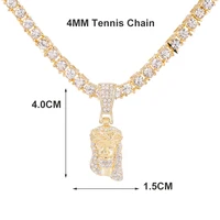 Pendentif tête de jésus-Christ pour hommes, collier à breloques en cristal brillant glacé avec chaîne, bijoux Hip Hop 3