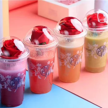 

50pcs High quality disposable milk tea cup Valentine's Day party favors creative PET plastic cold drink flower arrangement cups