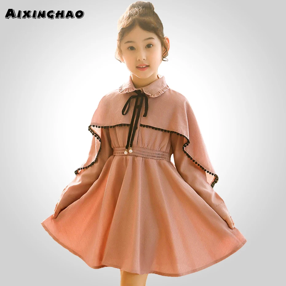 Girl Dress Patchwork Shawl Girls Party Slim Elastic Waist Kids Autumn Lolita Pleated For 6 8 10 12 14 | Детская одежда и обувь
