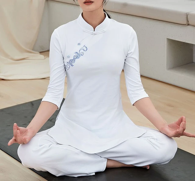 Traje de Yoga blanco bordado de buena elasticidad para mujer, Ropa