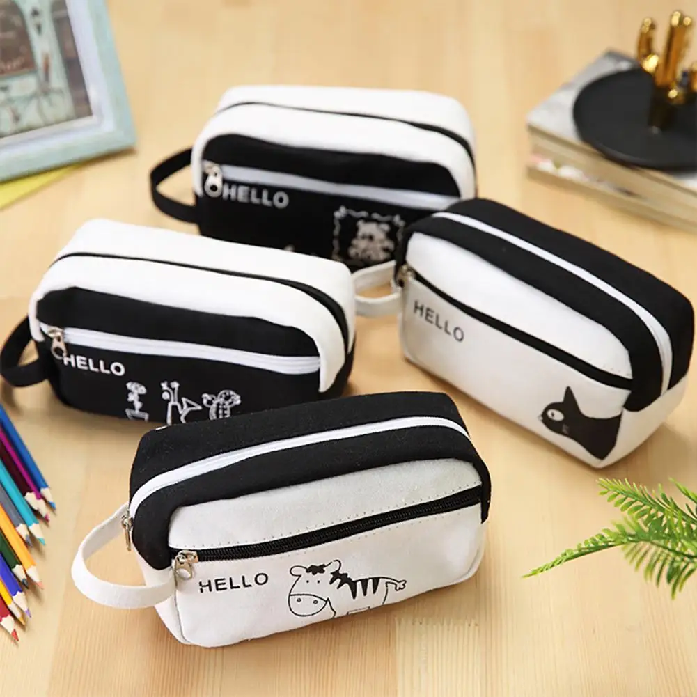 

New Good Morning Cute Cartoon Animal Canvas School Pencil Cases Stationery Pencilcase Kawaii Pen Bag Girl Pencil Case For School