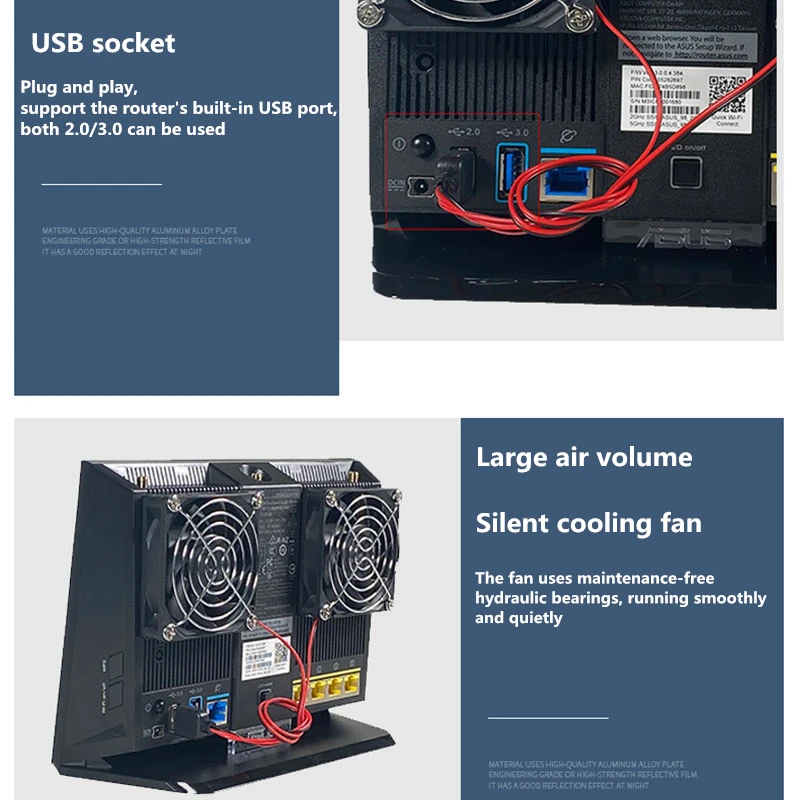 Ventilador de Refrigeração Ultra Silencioso Ventilador Duplo Alto Volume de ar Plugue Usb Adequado para Rt-ac68u Ac86u Ex6200 Radiador Roteador sem Fio 5v - Imagem 6