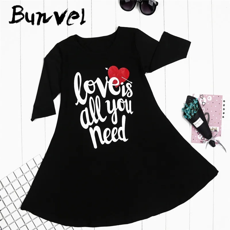 Bunvel/платья для мамы и дочки; платья для малышей с буквенным принтом; одежда для маленьких девочек с круглым вырезом; платье «Мама и я»