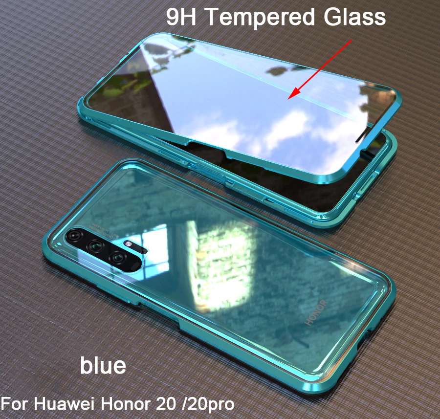 Tanie Adsorpcja magnetyczna 360 etui na cały telefon do Huawei honor 20 Pro szkło hartowane przednia tylna pokrywa do honor 20 przypadkach metalowy zderzak