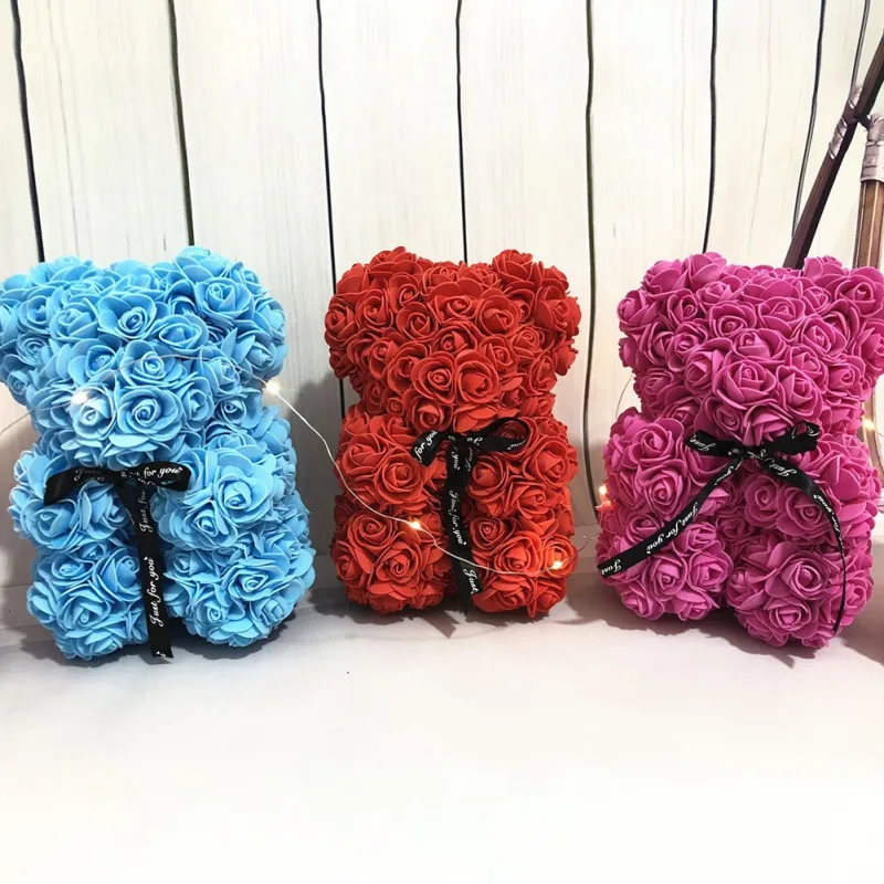Rose Bear Teddy Bear with Ribbon Forever Artificial Rose Anniversary Christmas Valentines Gift N06