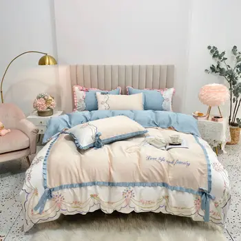 

European Style Princess Style High-End 60 Double-Sided Tencel Four-piece Set Bare Sleeping Viscose Smooth Bedding Article