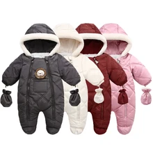 Ropa con guantes para bebé, Pelele de invierno para recién nacido, conjunto de ropa infantil, traje de nieve para niña, prendas de vestir para niño de 0 a 24M