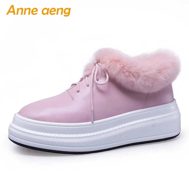 

2019 New Winter Genuine Leather Women Ankle Boots Middle Heels Round Toe Fashion Casual Women Cow Leather Shoes Pink Snow Boots