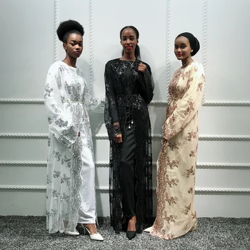 

Mesh Sequin Abaya Kimono Cardigan Hijab Muslim Dress Abayas For Women Robe Kaftan Dubai Caftan Marocain Robe Islamic Clothing