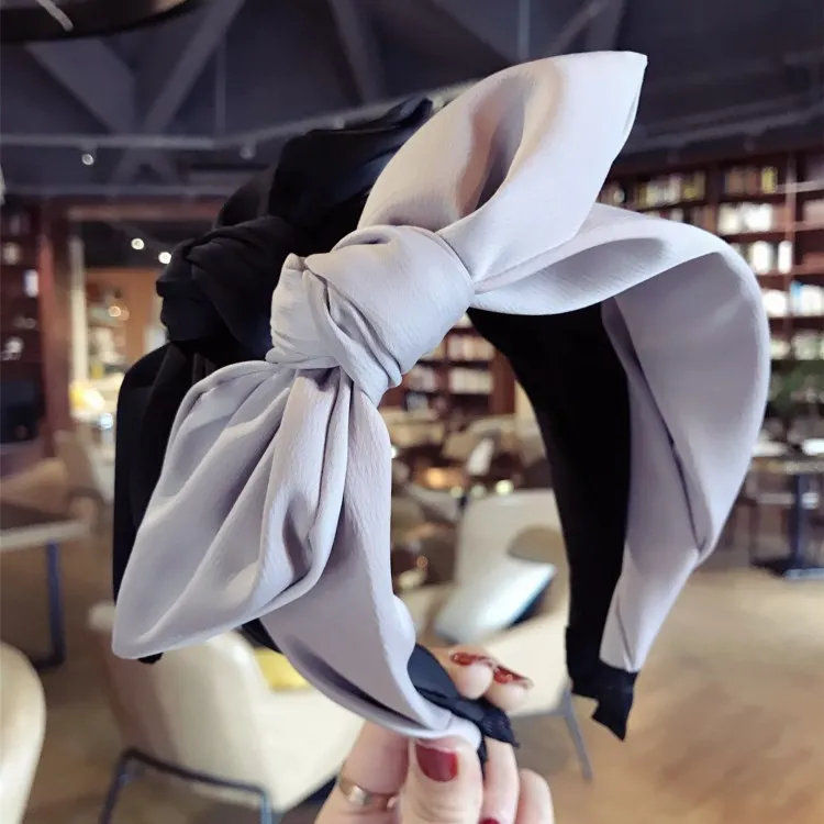 

Retro Design Solid Color Satin Bow Headband Female Fashion Rabbit Ears Tiara Hairbands Headwear Hair Accessories