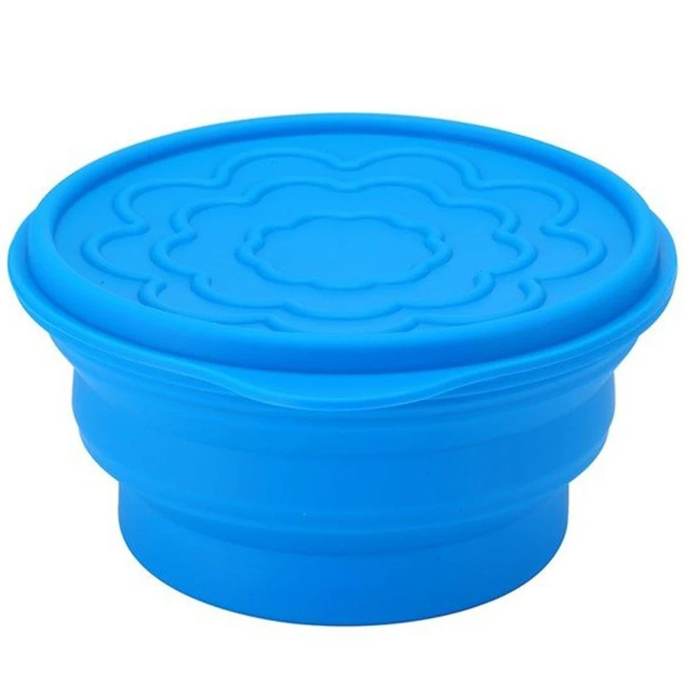 830 мл складная коробка для завтрака Span новая силиконовая наружная миска с крышкой компактная Салатница блюдо Пищевая силиконовая миска для кормления - Цвет: DeepBlue LunchBox