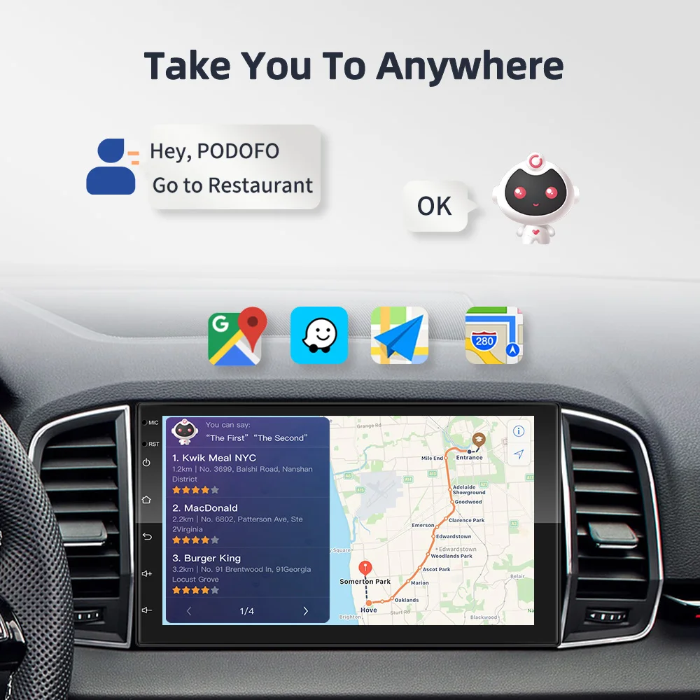 Фото Podofo 8G 128G автомобильное радио GPS 2 din Android 10,0 Авто Carplay Универсальный 7 