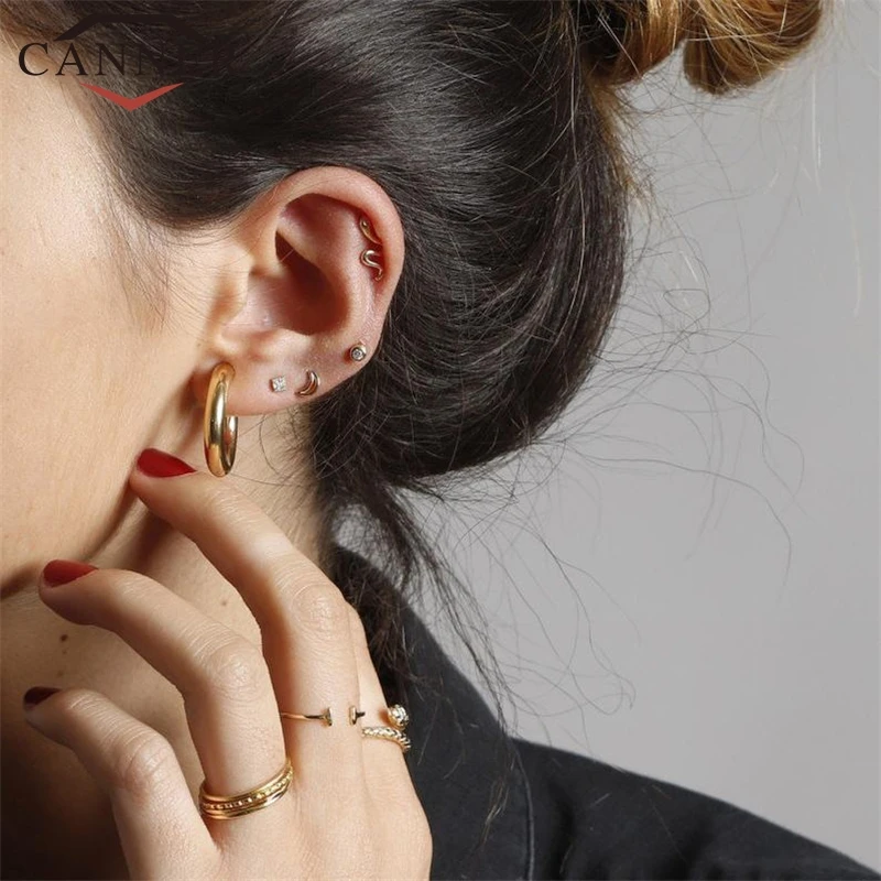 925 Sterling Silver Stud Earrings for Women Simple Smooth lightning/snake/Butterfly Earrings Female Fashion Minimalist Jewelry