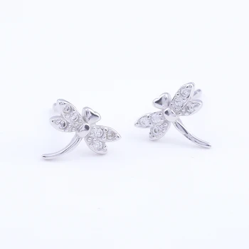 

100% 925 Sterling Silver CZ Long Tail Dragonfly Stud Earrings For Women Accesories Insect Fashion Jewelry Brincos Gifts