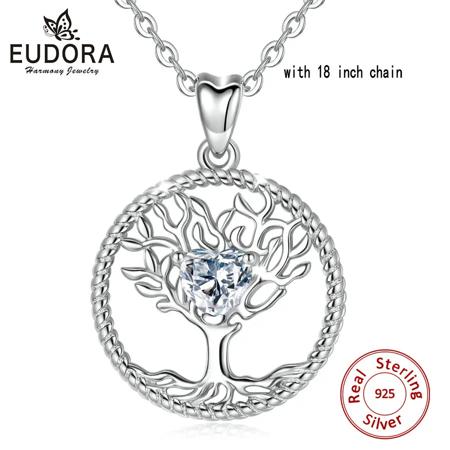 Серебряное ожерелье с подвеской из стерлингового серебра EUDORA, ожерелье с подвеской, ожерелье с кристаллом CZ, подарок на день рождения D447 - Окраска металла: with 18 inch chain
