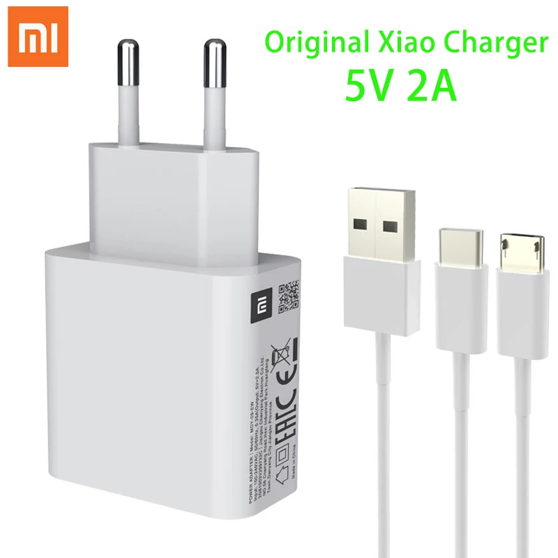 Original Xiaomi Charger Adapter 5V 2A Micro USB Type-C Data Cable Travel Charging Adapter For MI 3 4 5 Redmi Note 3 3S 3X 4X