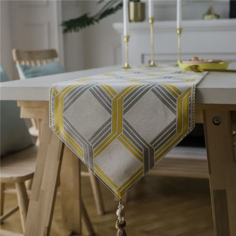 Yellow Современный минималистичный жаккардовый стол-дорожка двухцветная алмазная подвеска с кисточкой обеденный стол скатерть чайный стол ткань Декор - Цвет: Yellow