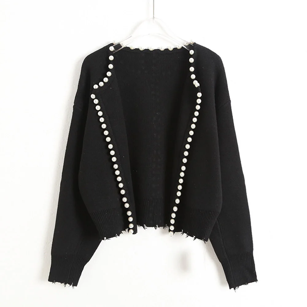 

Sweater Cardigan For Women 2020 Autumn Knitted Korean Women's Jumper Beading Novelty Cropped Ladies Cardigans Long Sleeve