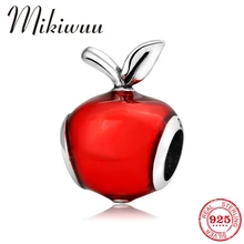 Рождественский подарок, 925 пробы, серебряная эмаль, красное яблоко, нежные, сделай сам, бусины для изготовления ювелирных изделий, подходят к оригинальному браслету Pandora