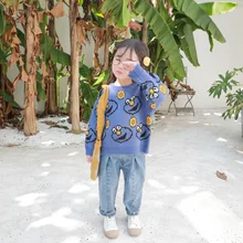 Детский свитер с рисунком; пуловер; Новинка года; осенняя одежда; Детские нейтральные модели в Корейском стиле с вырезом лодочкой и аниме