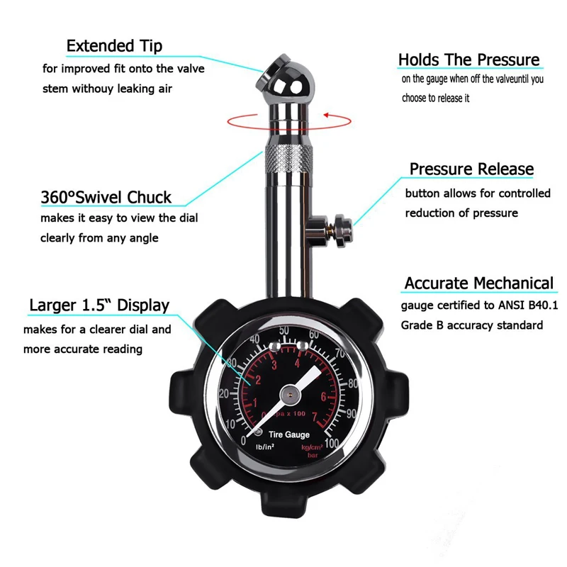 Автомобиль 100Psi Многофункциональный датчик давления в шинах, измеритель давления в шинах, датчик давления в шинах
