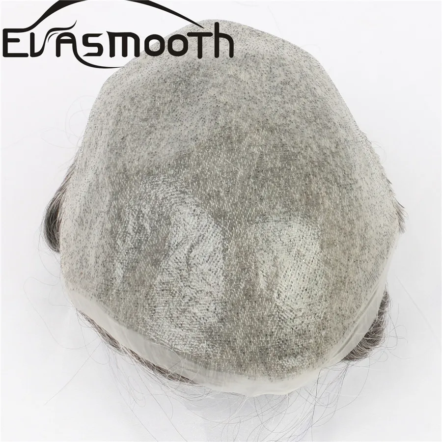 0.04-0.06mm 인도 머리 PU 남자 가발 얇은 피부 남자 가발 쓴 진짜 인간의 머리카락 조각 V-루프 Knotless 교체 시스템 남자 머리 가발