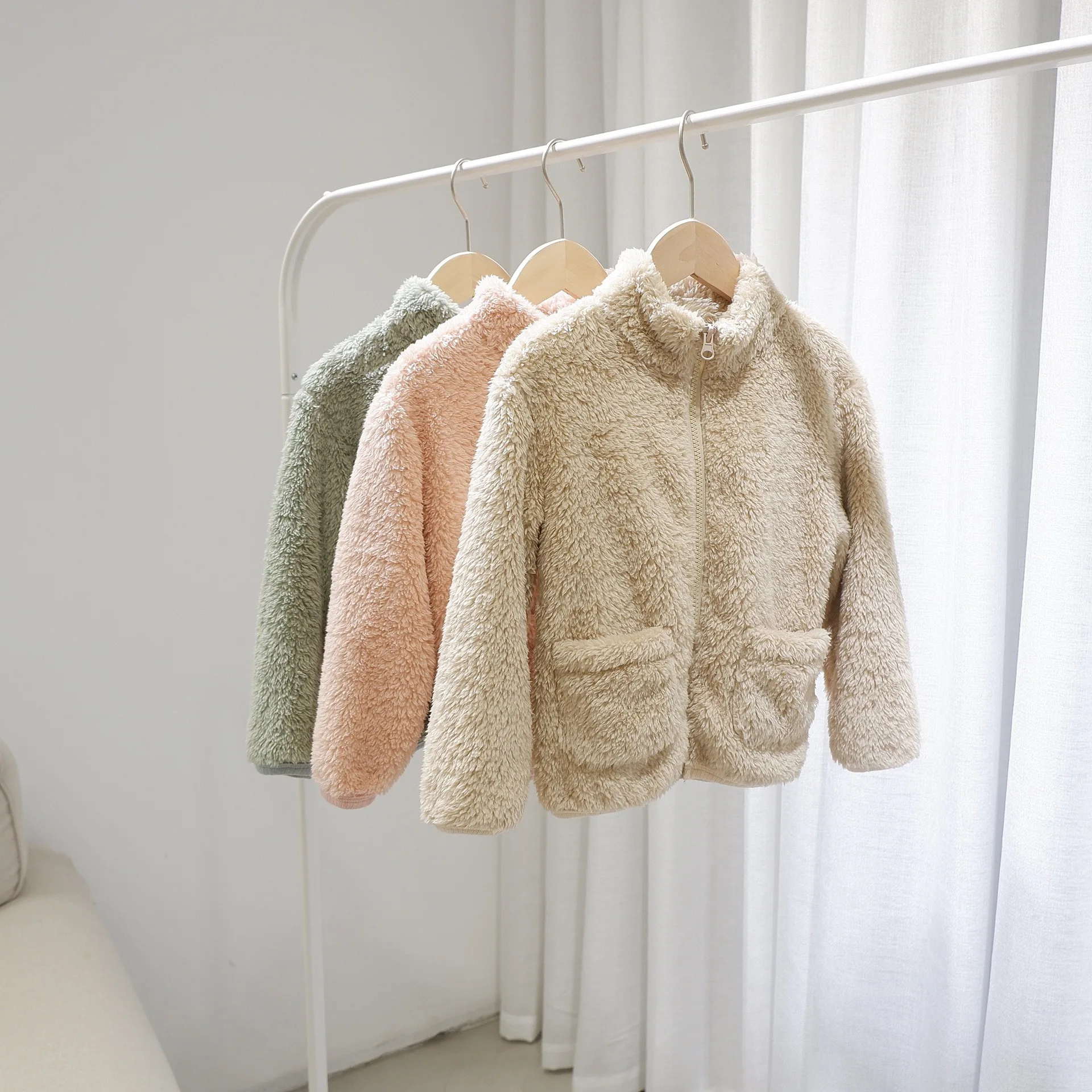 

baby jacket solid khaki pink color fleece thicken warm soft baby girls boys jacket