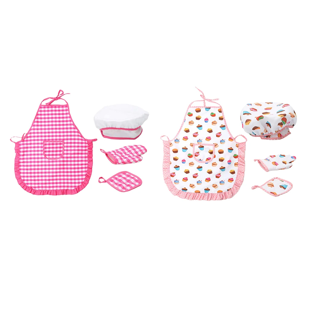 

Kids Cooking Apron for Little Girls Chef Hat Mitt & Utensil Toddler Dress Up