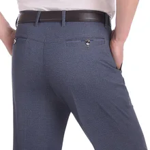 Мужские повседневные штаны, для фитнеса, прямые, из полиэстера, длинные брюки размера плюс, Осень-зима, серые, для папы, деловые, официальные, слаксы