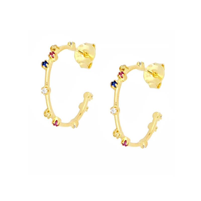 Zircon earrings for women - Multi-colored earrings in the shape of C 925 Silver Jewelry