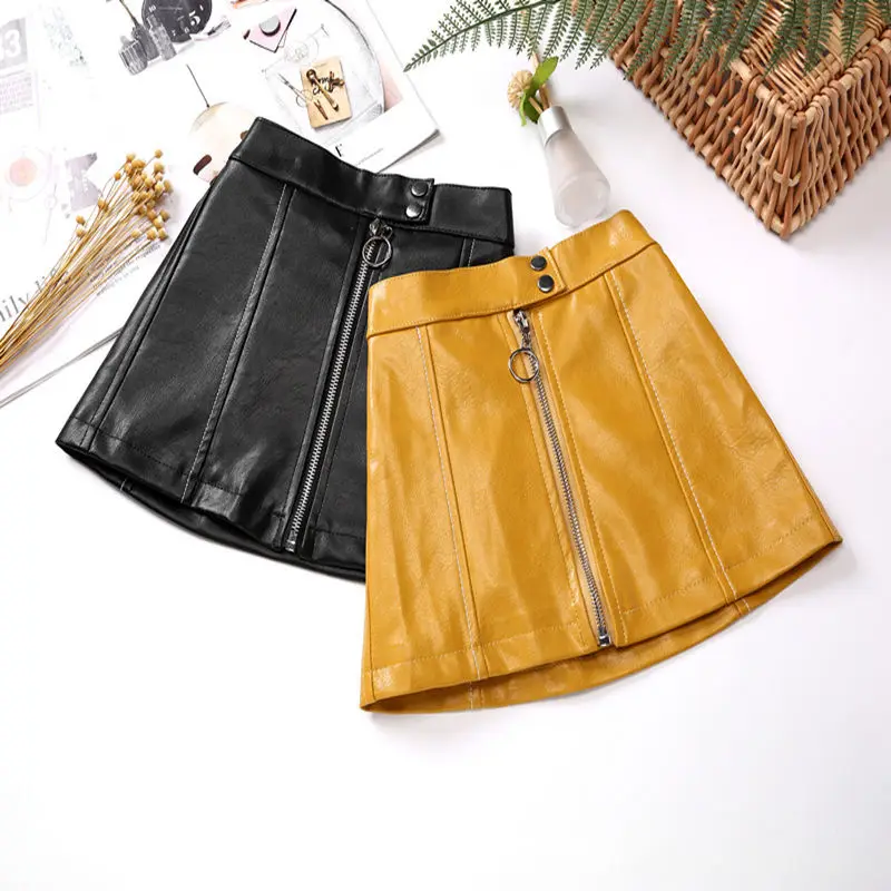 

Toddler Girl Skirts 2019 Autumn Winter New Baby Girl PU Leather Skirt Toddler Clothes Children's Zipper Design A-line Skirts