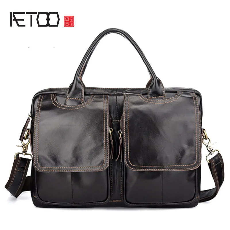 

BJYL Men's handbags Europe and America cross section men's bag briefcase leather men's Messenger bag shoulder bag