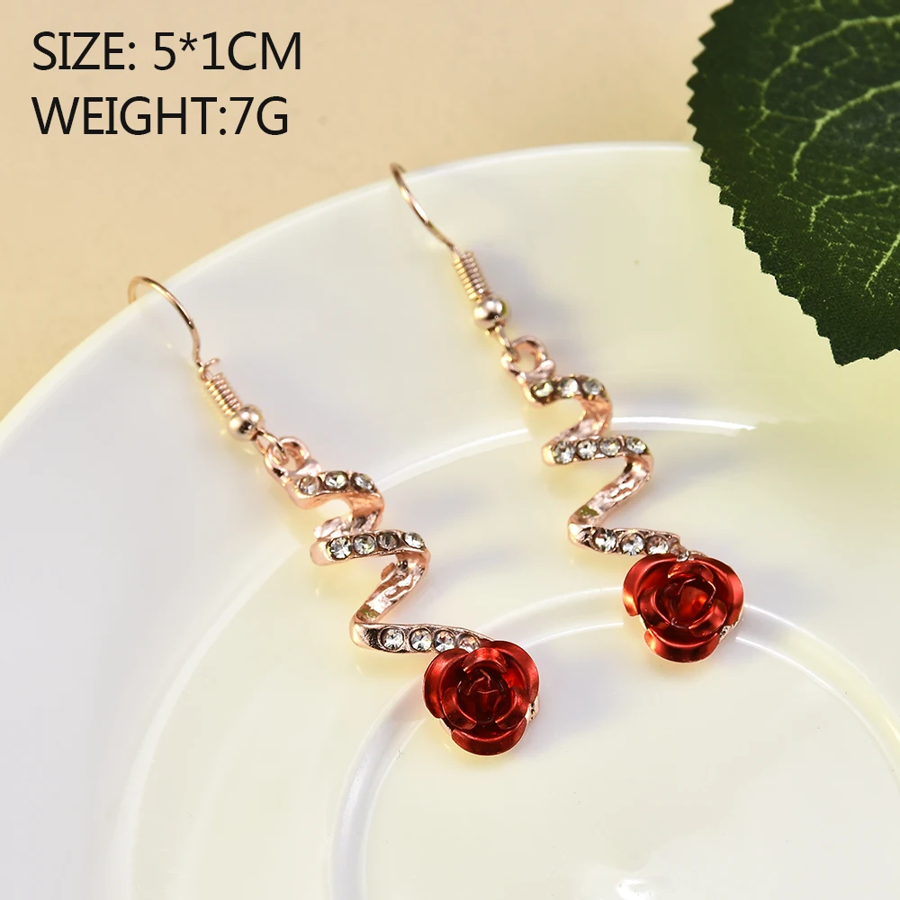 Модные серьги-подвески в форме цветка розы, стразы для женщин, вечерние ювелирные изделия, подарок