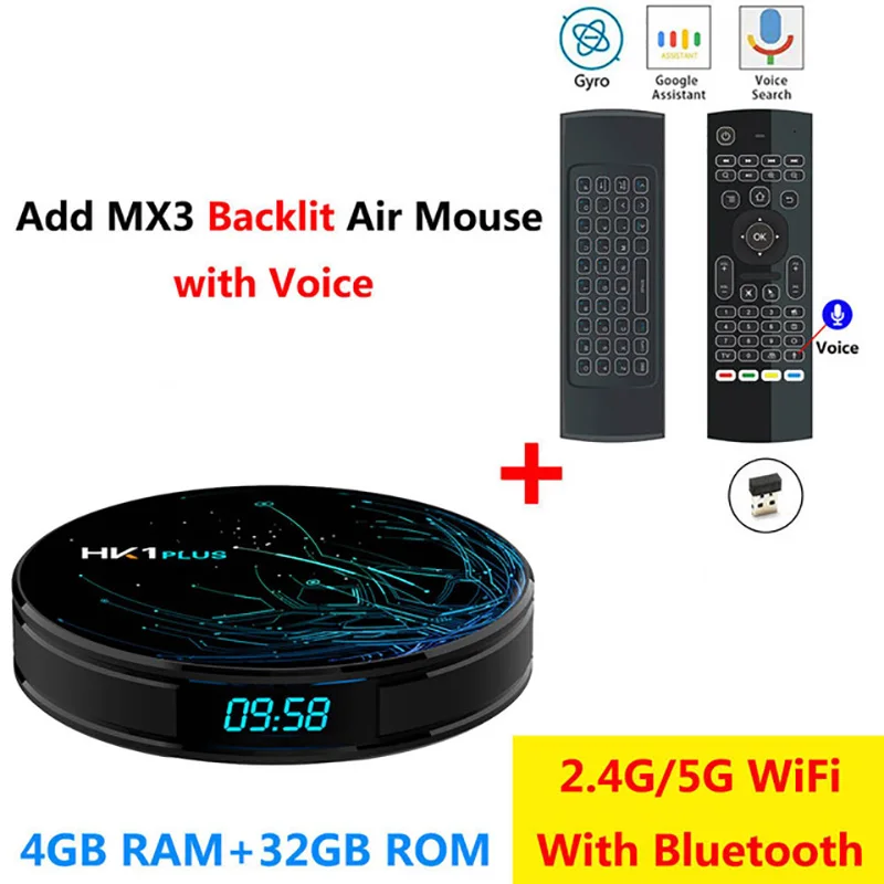 4 ГБ 64 ГБ Android 9,0 tv BOX Amlogic S905X2 четырехъядерный 2,4G 5,8G wifi BT4.0 H.265 4K Youtube Google Play HK1 Plus Smart tv BOX - Цвет: 4GB32GB add mx3l mic