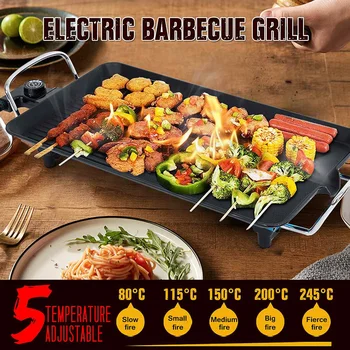

2000W Electric BBQ Grill Teppanyaki Table Top Non-stick Griddle Hot Plate Cook 5 Adjustable Temperature Control Anti Slip Feet