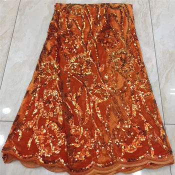

Sequins French Tulle Lace Fabric red 2020 orange High Quality African velvet Lace Fabric Latest Lace Material For Evening Party