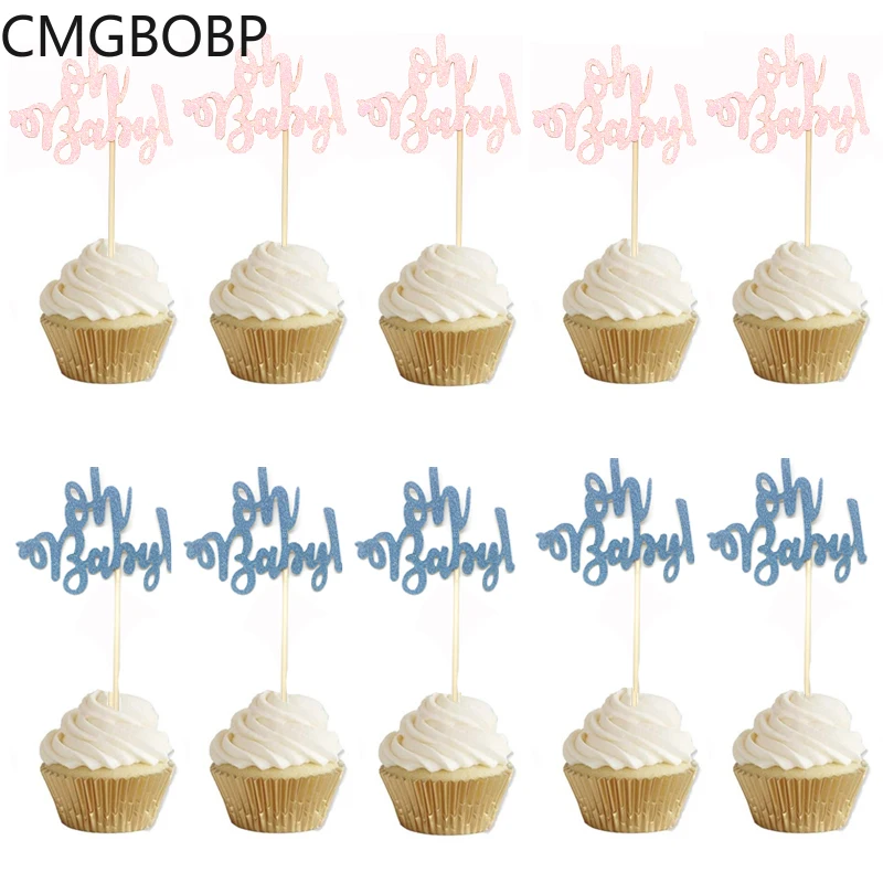 

10pcs Glitter Paper Cupcake Toppers One Cake Topper 1st Birthday Cake Decorating oh Baby Girl Boy Baby Shower Party Supplies