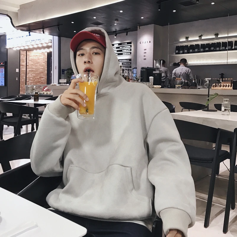 Men's Fashion Trend Coats Loose Hooded Hoodies High Quality Clothes Pullover Casual 3 Color Oversized Sweatshirts M-XL - Цвет: gray