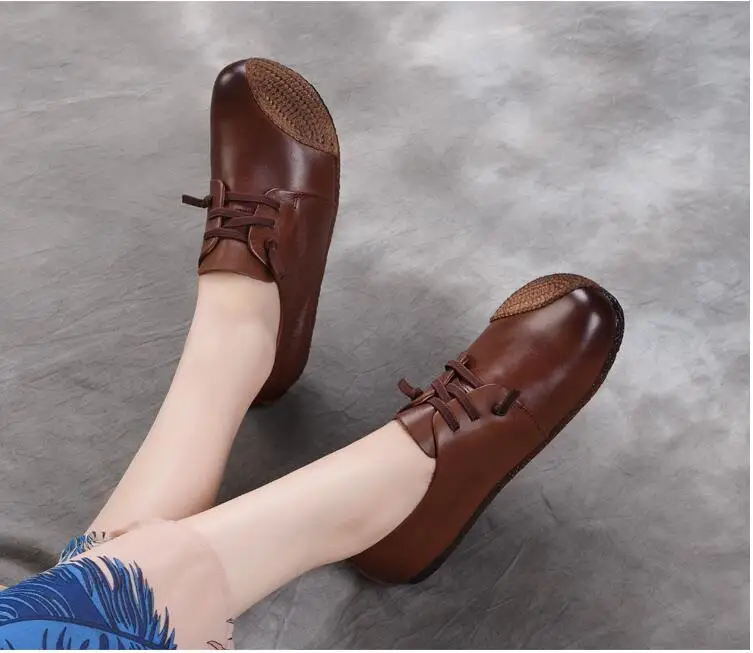 Autumn Casual Flat Shoe Genuine Leather Loafers Mother Pregnant Women Shoe Female Women Flats comfortable handmade Shoes