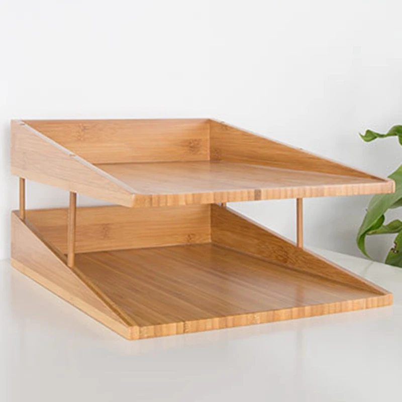 2-Layer File Tray Organizer, Stackable Storage Box, File Letter Tray, Bamboo Environmental Protection, Desktop Double-Layer Rack