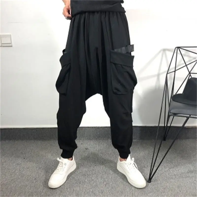 aladdin trousers Men's Sports Pants Fall New Solid Color Personality Ribbon Low Grade Harlan Pants Loose Fashion Down Pants genie pants