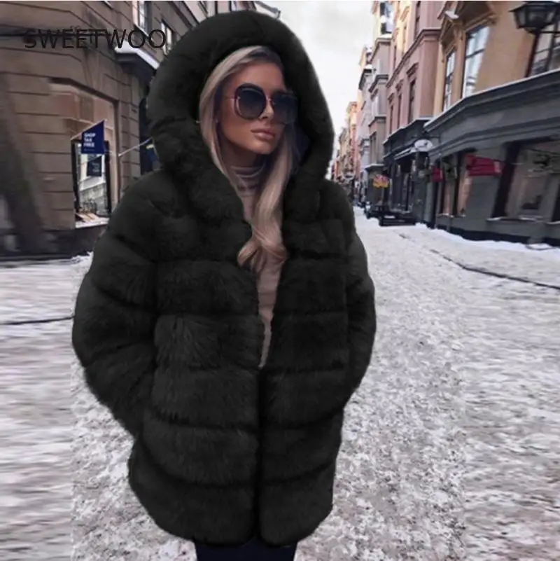 Winter Faux Fur Coat New Fashion Overcoat Woman Medium Style Stand Collar Fox Fur Loose Imitation Fur Jackets  S-4Xl