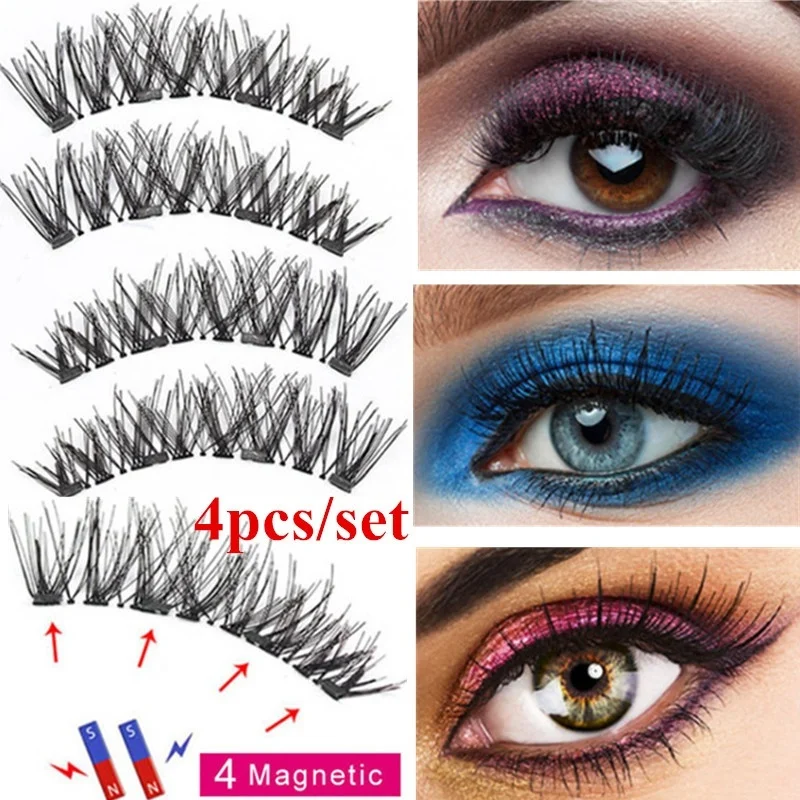 

4Pcs/Set Magnetic False Eyelashes Natural with 3D/6D Mink Magnets Handmade Magnetic Lashes Natural Mink Eyelashe Magnet Lash