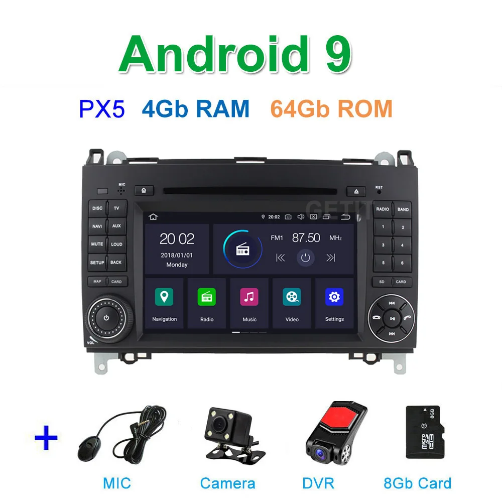 DSP PX6 Android 9,0 автомобильный DVD мультимедиа радио gps для Mercedes Benz B200 W169 W245 Viano Vito W639 Sprinter W906 - Цвет: PX5 4G CAM DVR SD