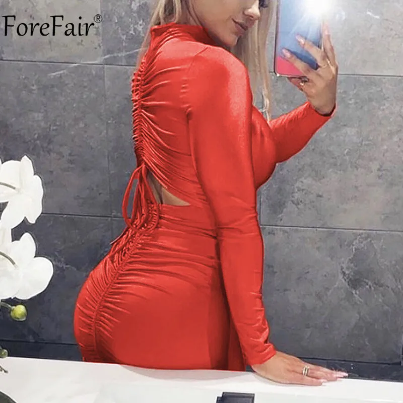 Forefair/красное женское платье с высоким воротом и открытой спиной вечерние