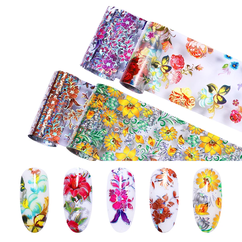 

Colorful Flowers Nail Foils Sticker Holographic Transfer Foil For Nail Foil Wraps Sticker 4*100cm Manicure Sticker Nail Decal