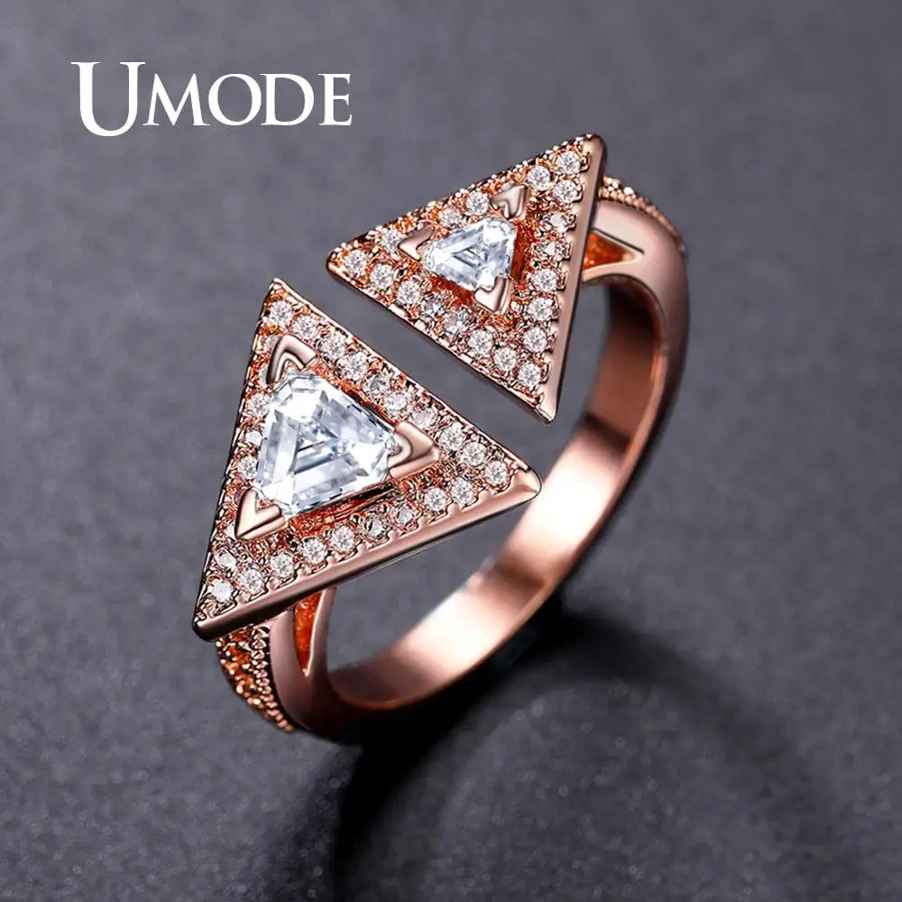 UMODE Triangle Wedding Rings for Women Engagement Ring Zirconia Adjustable Finger Rings Luxury Jewelry Accessories Gifts UR0569 - Main Stone Color: Champagne Gold